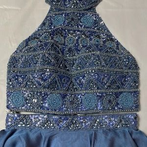 Sherri Hill Sz. 00 Two Piece HOCO 2023 Dress Blue Halter Sequin Beaded Worn Once